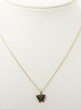 Anna Sui Butterfly Necklace with Garnet, Synthetic Ruby, 10K Gold in Box